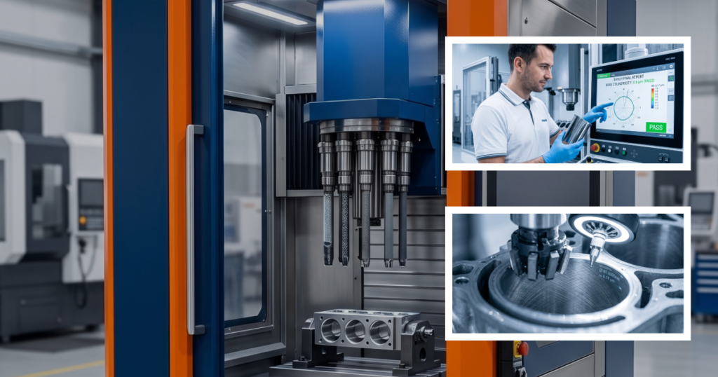 CNC honing machine achieving micron-level bore accuracy during precision bore finishing